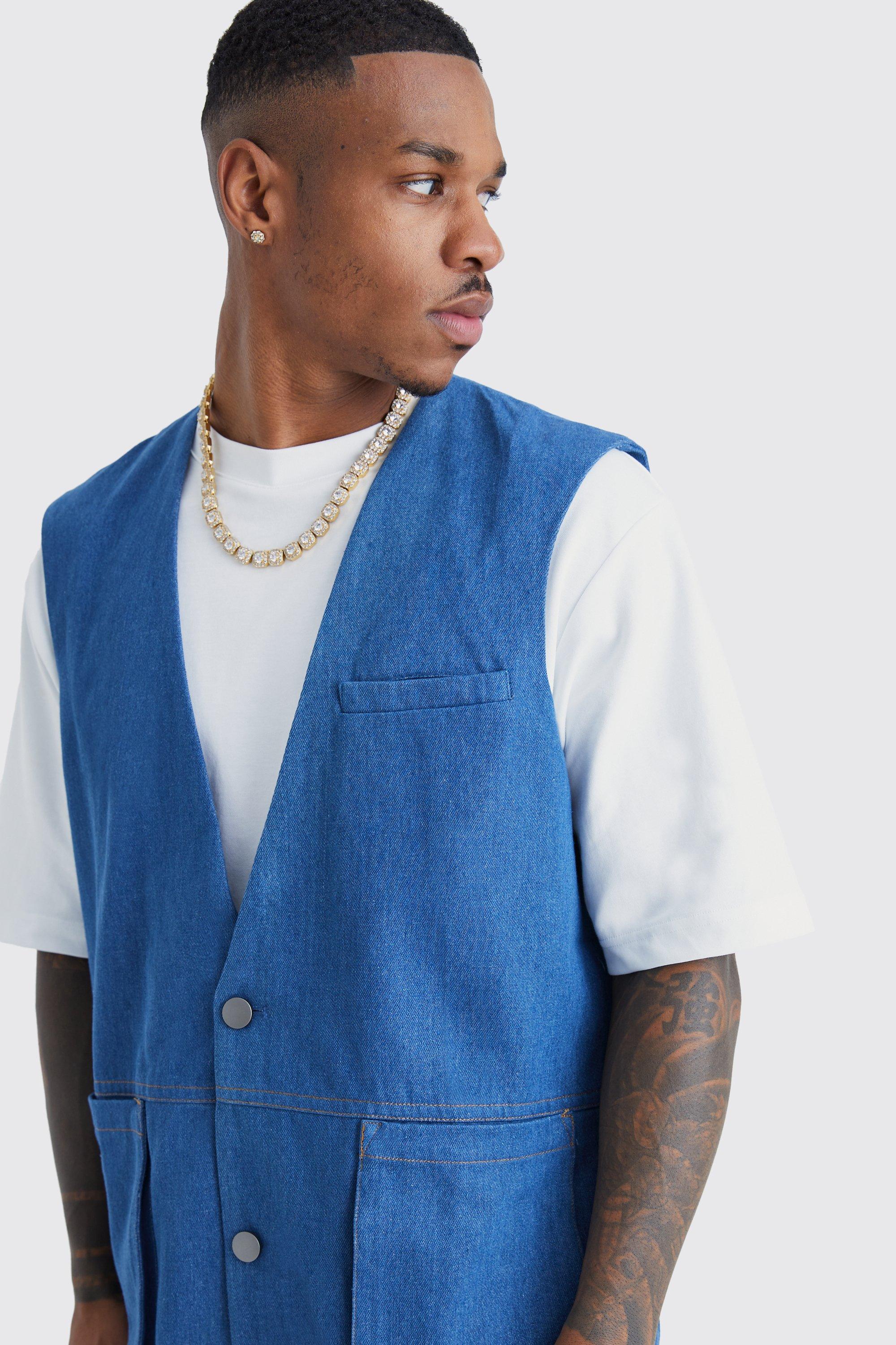 Mens denim 2025 waistcoats for sale